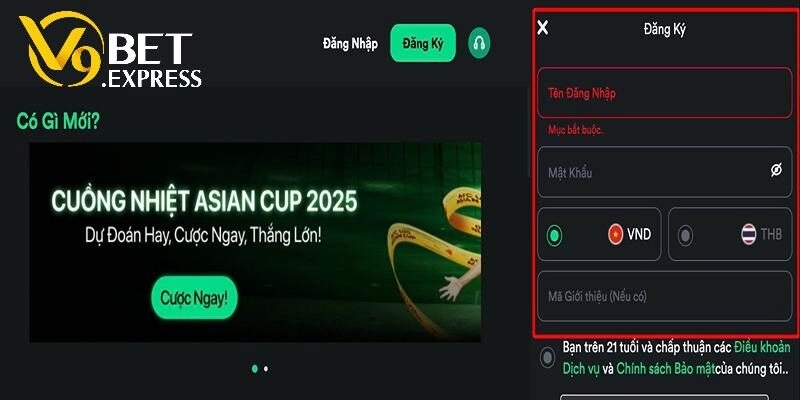 các bước đăng ký V9bet chi tiết